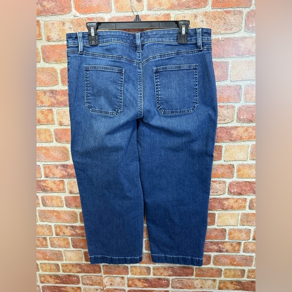 crop Sailor nautical Dark Blue High-Rise old money wide leg denim sz 10 Talbots - Picture 2 of 9